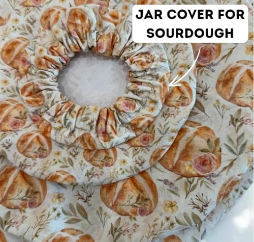 (4-Pack) Sourdough Reuseable Jar & Bowl Covers | Cute Baking Gift | 100% Cotton | Washable | Bread Proofing | Kitchen Food Storage Gifting | Starter Cover Lid Kit (Vintage Sourdough) - Image 5