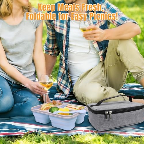 Big Collapsible Silicone Bento Lunch Box With Insulated Lunch Bag, 45.6oz Food Containers with 3 Compartment, Bento Bag, Designed for Fresh Lunch On the Go - Image 5