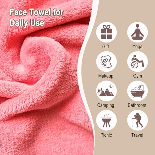 KODAMO Makeup Remover Cloth, 12 Pack Reusable Makeup Remover Towels with Washable Travel Bag, Microfiber Face Wash Cloths for Women All Skin Types, Coral/Pink/Green/Grey - Image 4