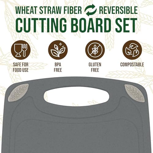 AXIOM CREATIONS 2-Piece Reversible Cutting Board Set Made with Natural Wheat Straw Fiber, Eco-Conscious Food Safe Kitchen Essentials, Gluten Free & BPA Free Chopping Boards for Kitchen - Image 2