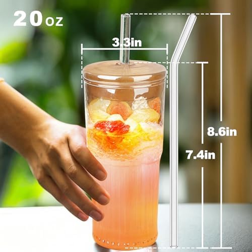 JunVpic Glass Coffee Tumbler, 20 oz Glass Cup with Lid and Straw - Image 3