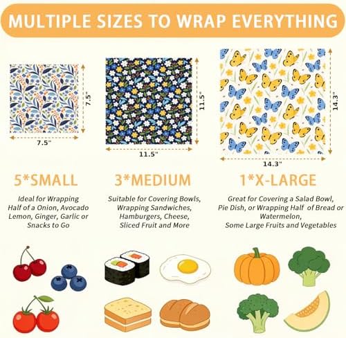 Beeswax Food Wrap, Butterfly, Floral & Leaves Wrap, 9 Pack Eco-Friendly Beeswax Wraps For Food, Organic, Sustainable, Biodegradable, Zero Waste, Plastic-Free Food Storage, 1XL, 3M, 5S - Image 2