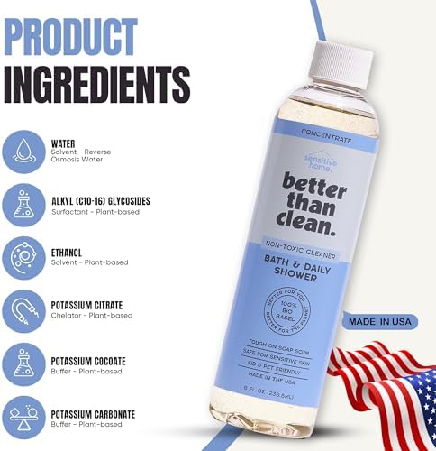 Bath & Daily Natural Shower Cleaner Concentrate - Plant-Based, Fragrance Free Cleaning Products - Hard Water Stain and Soap Scum Remover for Tub & Tile - 8oz Makes 4 Bottles - Image 3