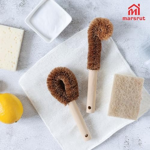 2pcs Coconut Fiber Bottle Brush, Bottle Cleaner Dish Scrubber, Eco Friendly Natural Wooden Cleaning Scrub Bristle Head for Deep Pan Kitchen Dishes Vegetable Washing, Sturdy Handle Holder, Dark Brown - Image 6