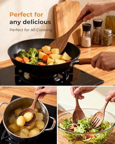 Mooues 9 Piece Natural Acacia Wooden Spoons for Cooking - Image 4