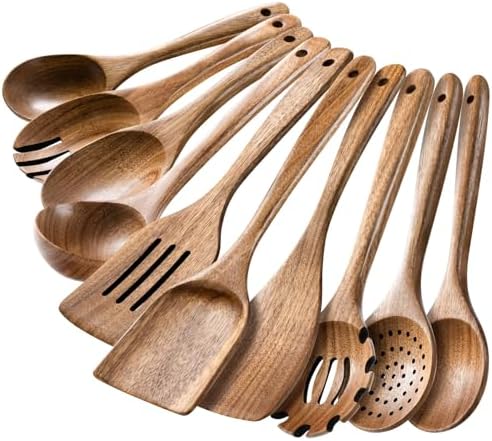 HSM Wooden Spoons for Cooking, 10-Piece Acacia Wood Kitchen Utensil Set by Unknown