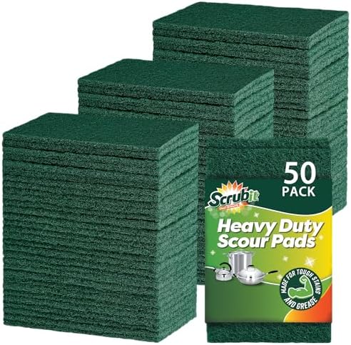 SCRUBIT Scouring Pads - Heavy Duty Scrub Pads for Cleaning Dishes - Non-Scratch - Reusable - Green (50, Green) by SCRUBIT