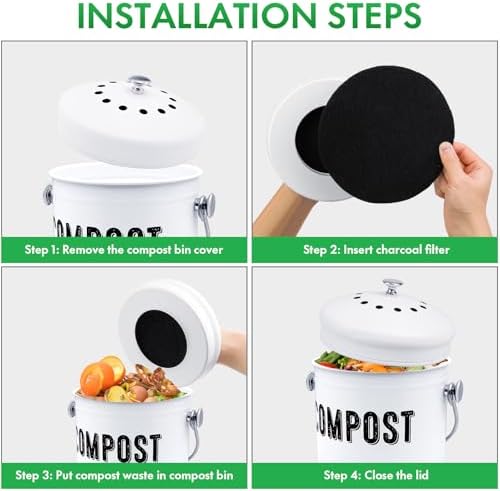ENLOY 7.25 Inch Kitchen Compost Bin Filters Charcoal Replacement 12 Pack - Image 6