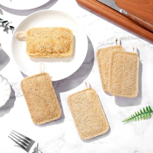 Amosfun Natural Loofah Dish Brush for Washing Dishes Pot Scrubber Brush for Pots and Cups Reusable Kitchen Dish Washing Sponge 4.33 X 2.75 X 0.19 in 1 Pack - Image 2