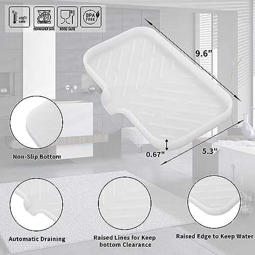 MicoYang Silicone Soap Dish with Drain Spout — Self-Draining Sink Organizer Tray for Bathroom & Kitchen, Sponges, Dispensers & Soap Holder, Non-Slip & Dishwasher Safe, Translucent (Medium, 9.6"×5.3") - Image 2
