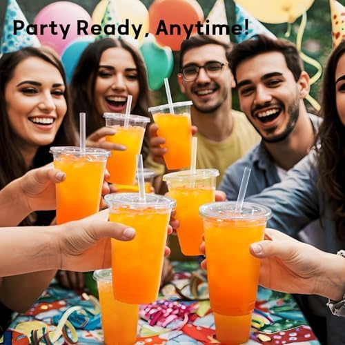 AOZITA 100 Pack - 20 oz Clear Plastic Cups with Lids and Straws, Food Safe Disposable Iced Coffee Cups for Cold Beverages, Smoothies, Iced Coffee, Leak-Proof, BPA-Free - Image 6
