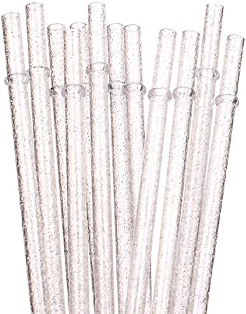 Dakoufish BPA-Free 12 Piece 11 Inch Reusable Clear Plastic Glitter Sparkle Drinking Straw Plus one Cleaning Brush (Clear,11inch) by Dakoufish