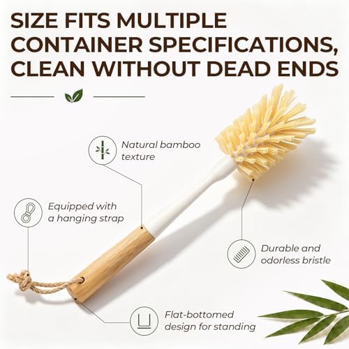 2 Pack 11.4 Inch Bamboo Bottle Brush with Odorless Nylon Bristle - Image 4