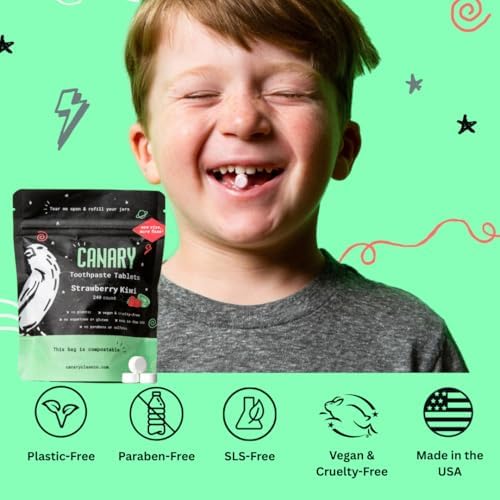 Canary Nano Hydroxyapatite Toothpaste Tablets Strawberry Kiwi - Remineralizing, Fluoride Free, All Natural Tabs with Xylitol - Great for Kids, Plastic Free - 240 Count - Image 3