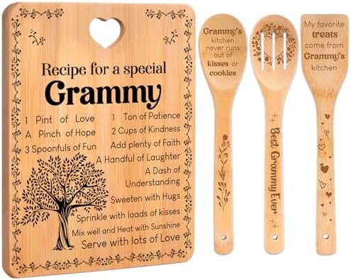Grammy Gifts - "Recipe for a Special Grammy" Gifts for Grammy Cutting Board Set, Bamboo-Made Engraved Utensil Set Grammy Cutting Board, Mothers Day Gifts for Grammy. by Apjielop-GiftsMaster