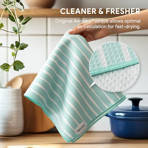 RECYCO Waffle Kitchen Towel Set of 2 - Quick Dry Microfiber Sustainable Dish Towels - Ultra Absorbent Reusable Cleaning Tea Towels - Lightweight Hand Towels,16”x 28”, Papaya Joy - Image 5