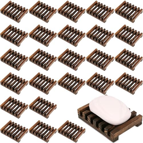 30Pack Wooden Soap Dish for Shower Bulk Soap Holder Savers Wood Draining Tray Case for Bathroom Kitchen Travel Sponge Shampoo Sink,Hand Craft by Anwenk