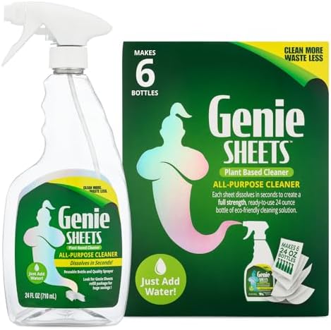 Genie Sheets All Purpose Cleaner | 1 Bottle with Sprayer + Concentrate Makes 6 24oz Refills | Professional-Strength | Just Add Water | Sustainable Eco-Friendly Plant-Based by MicrofiberWholesale