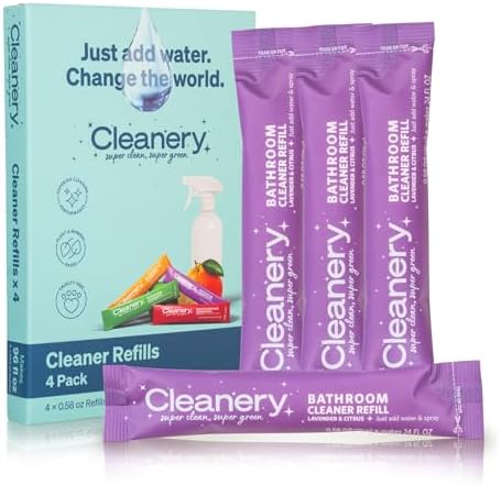 Bathroom Cleaner Powder Concentrate Refills 4 Pack, Makes 24 fl oz Each, Lavender & Citrus by Cleanery