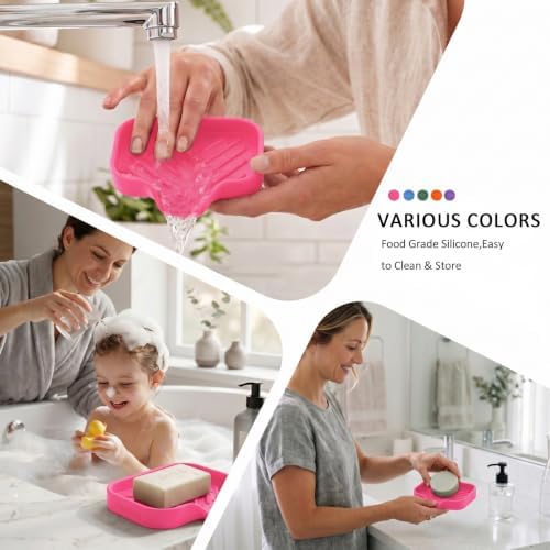 MicoYang Silicone Soap Dish with Drain Spout, Self-Draining Sink Organizer Tray for Bathroom and Kitchen, Sponges, Dispensers and Soap Holder, Non-Slip and Dishwasher Safe, Rose (Compact, 4.9"×3.2") - Image 4