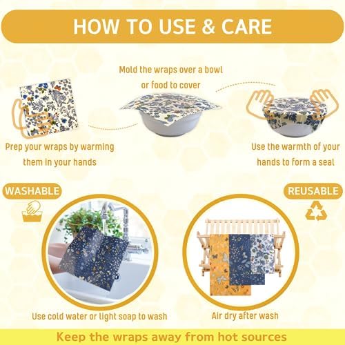BYTTME Reusable Beeswax Wrap - 9 Pack Beeswax Wraps for Food, Eco-Friendly Beeswax Food Wraps, Bread Sandwich Wrapper - Reusable Food Storage Wrap Set with Flower Butterfly+Mesh Bag - Image 4