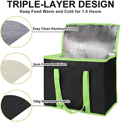 2-Pack Insulated Reusable Grocery Shopping Bag, X-Large, Black-Green - Image 4