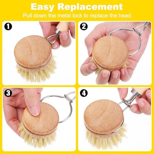 9 Pcs Bamboo Dish Brush Set, Multifunctional Dishwashing Scrubber with Natural Sisal Bristles, Wooden Dish Brush for Cleaning Pots, Dishes, Pans, Vegetables - Image 7