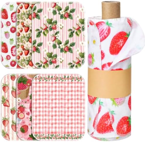 36 Pack Reusable Kitchen Cloths Cotton Towels, Strawberry by Noveread