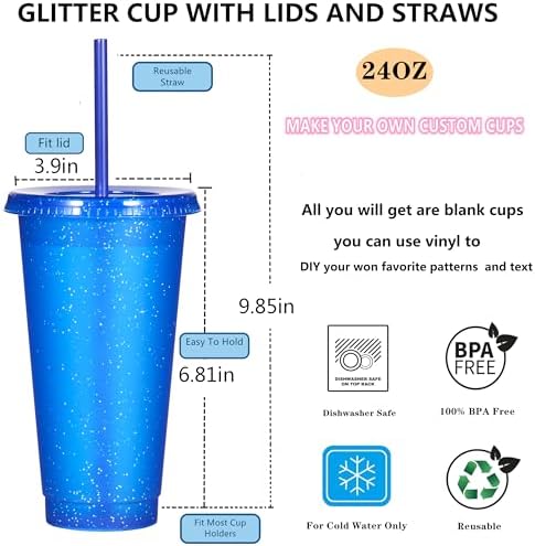 Suertestarry Tumbler with Straw and Lid,Water Bottle Iced Coffee Travel Mug Cup,Reusable Plastic Cups,Perfect for Parties,Birthdays,24oz-5 Pack (Sparkling Glitter, 5pack) - Image 2