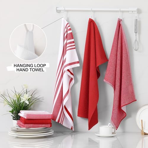 Homaxy Cotton 380 GSM Premium Kitchen Towels, 18"x 28", 3 Pack, Red - Image 3
