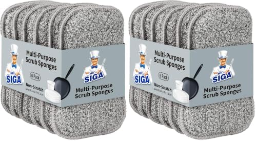 MR.SIGA Dual-Sided Scrub Sponges, Long Lasting, Reusable Dishwashing Sponges for Kitchen, 12 Pack by MRSIGA