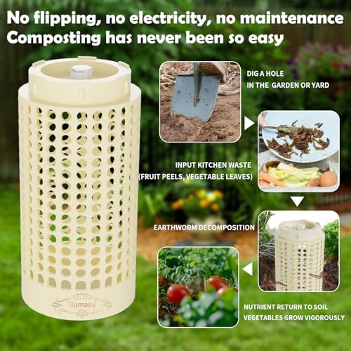 Underground Worm Farm, Garden Mini vermicomposting bin for use in Outdoor Gardening from Kitchen Food Waste, with Holes and lid, White (10.2x4.3x4.3IN) - Image 3
