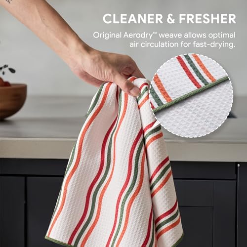 RECYCO Waffle Kitchen Towel Set of 2 - Quick Dry Microfiber Sustainable Dish Towels - Ultra Absorbent Reusable Cleaning Tea Towels - Lightweight Hand Towels,16”x 28”, Poppy Waves - Image 4