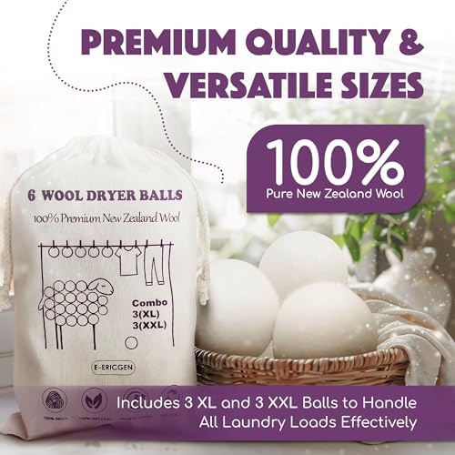 Wool Dryer Balls XL 6-Pack (3 XXL + 3 XL) – 100% New Zealand Wool, Hypoallergenic, Chemical-Free Fabric Softener – Reusable for 1,500+ Loads – Anti-Static & Baby-Safe - Image 6