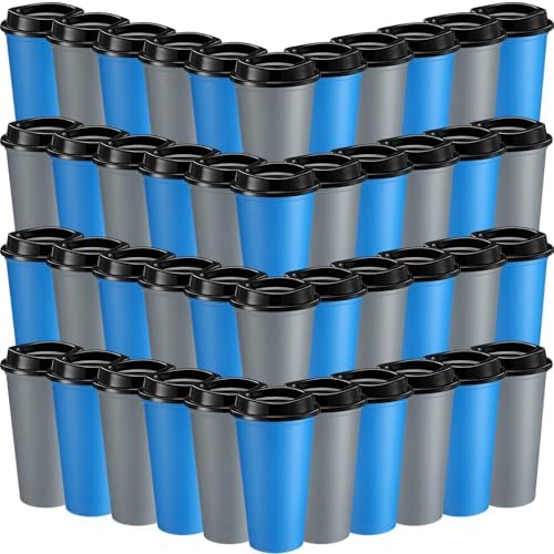 Honeydak 45 Pack 16 oz Reusable Coffee Cups with Lids Water Bottle Iced Coffee Travel Mug Reusable Portable Plastic Tea Tumblers Bulk for Hot and Cold Drinks Birthdays Party (Classic,Navy Blue, Gray) by Honeydak
