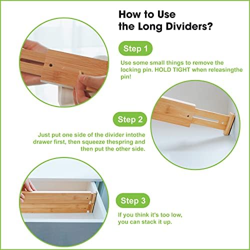 ANTOWIN Bamboo Drawer Dividers, Expandable Drawer Separators Splitter, 17-22 inches Adjustable Spring-loaded Organizer for Large Utensil, Clothes, Tools Drawers, 6 Pack Dividers + 4 Pack Baffle - Image 4