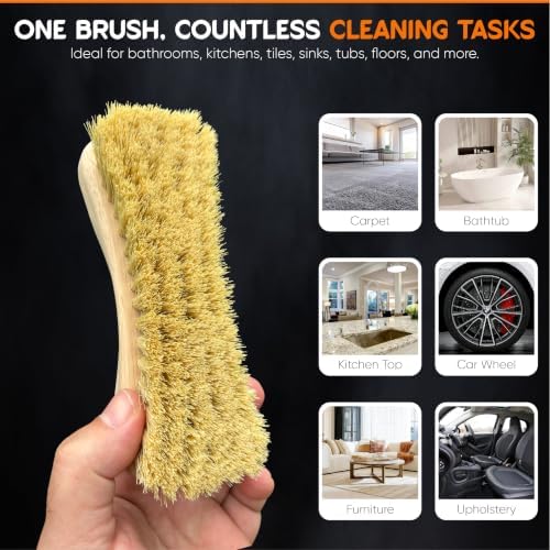 All-Natural Wooden Scrub Brush Set | Eco-Friendly Cleaning Brush Set with Tampico Bristles | Floor Scrub Brush & Shower Scrubber for Bathroom, Tub, Kitchen & Carpet | Sustainable Set – Pack of 2 - Image 5
