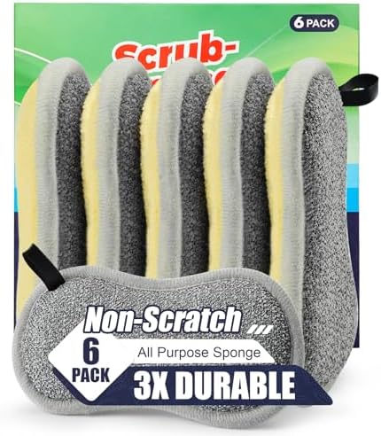 Dual Sided Multi-Purpose Sponges Kitchen,Non Scratch Dish Sponge for Washing Dishes Cleaning Kitchen，Rough Scrubbers for Non-Stick Cookware, Soft Microfiber Scrub for Dishes(Yellow,6Pack) by PANYEE
