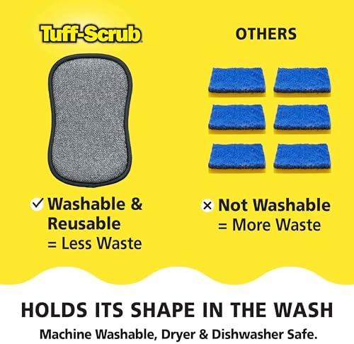 Fresh Scrub-N-Wipe Pad by Tuff-Scrub, 6-Pack, Antimicrobial & Charcoal Foam for Odor Control, Microfiber, Multi-Surface, Non-Scratch, Dual-Sided, Machine Washable, Kitchen Sponge (Large) - Image 5