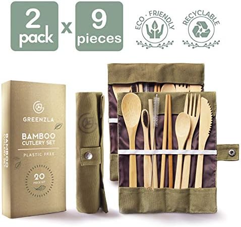 GREENZLA Bamboo Travel Utensil Set | Double Pack | 2 Canvas Bags - Image 6