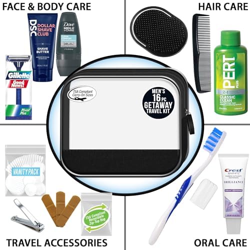 Convenience Kits International Men's 16-Piece Travel Skin Care and Body Care Kit with Shampoo, Body Wash, Lotion, Deodorant in Reusable Toiletry Bag, Bulk (Pack of 10) - Image 3