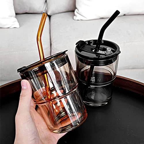BLUEPOLAR 13 oz Tumbler Water Glass, Water Bottle with Straw and Dustproof Lid, Coffee Ice Cup Double Wall Insulated Glass Cup (Amber-4pack) - Image 6
