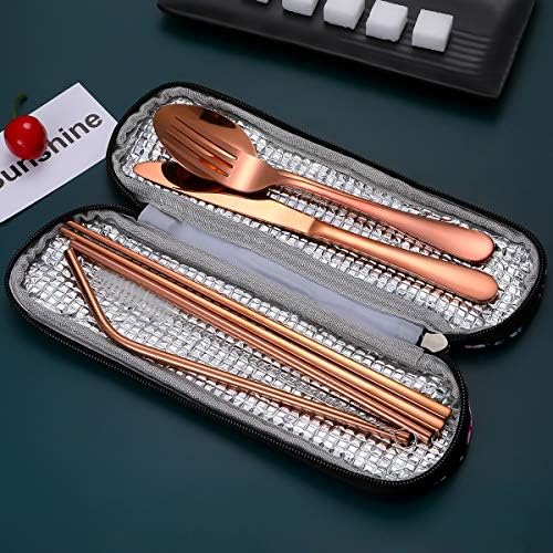 Travel Utensils,Reusable Silverware Set To Go Portable Cutlery Set with a Waterproof Carrying Case for Lunch Boxes Workplace Camping Picnic (Rosegold) - Image 6