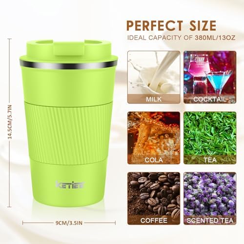 KETIEE Coffee Mug 12oz, Insulated Travel Mug with Leakproof Lid, Double Wall Vacuum Travel Coffee Mug Stainless Steel Reusable Coffee Cup for Hot and Iced Coffee Tea Water (Green) - Image 7