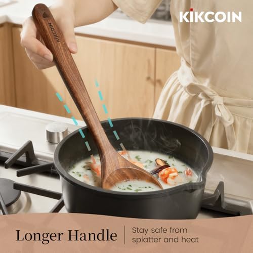 Kikcoin 7 PCS Durable Natural Teak Wooden Cooking Utensils Set, Non Toxic Wooden Spoons for Cooking, Wooden Utensil Set for Cooking with Comfort Grip, Nonstick & Easy to Clean Wood Kitchen Utensil Set - Image 4