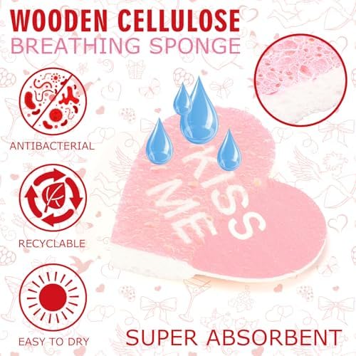 Whaline 8Pcs Valentine’s Day Kitchen Sponges Water Absorbing Dish Washing Sponge Red Pink Conversation Heart Non Scratch Cleaning Scrub Sponges for Holiday Home Kitchen Bathroom - Image 3