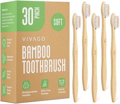 VIVAGO Bamboo Toothbrushes 30 Pack - Soft Bristles Toothbrushes for Adults by VIVAGO