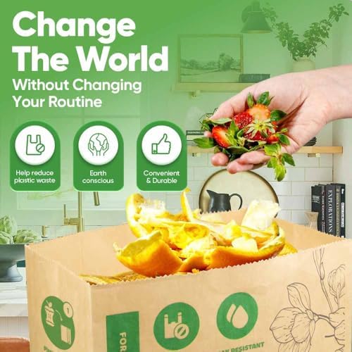 Kitchen Food Waste Bags – 40 bags – 100% Compostable Paper – Leak-resistant liner – Completely Plastic-free & Environmentally Friendly – Certified by BNQ & BPI - 40 Brown Paper Compostable Bags (40) - Image 4