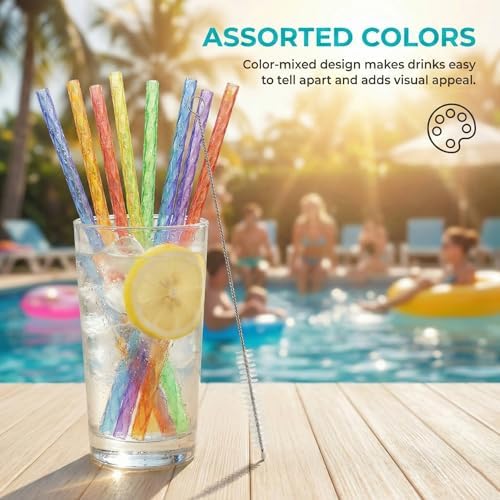 Reusable Drinking Straws 100 Pack, Assorted Color Plastic Straws, 9 Inch, Easy Clean with Brush, Durable & Dishwasher Safe for Cold Drinks & Kids - Image 7