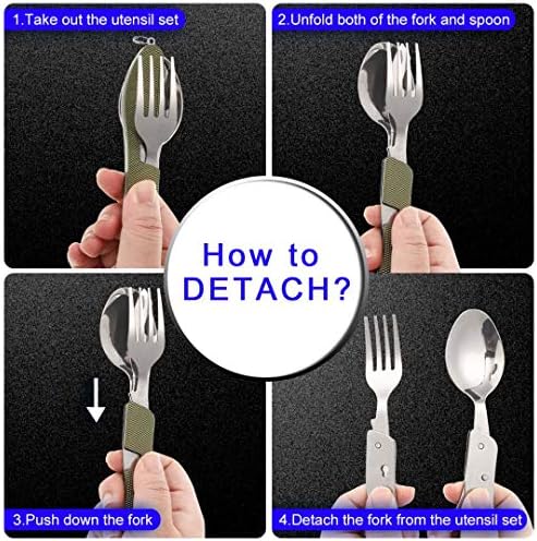 2Pcs Detachable Camping Utensils Cutlery Set, Caudblor Portable 4 in 1 Stainless Steel Travel Utensil, Foldable Knife Fork Spoon Bottle Opener, Multi Function Eating Flatware Tableware(Green Black) - Image 2